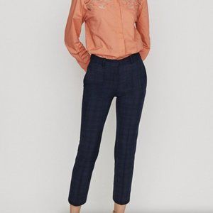 Maje Paliro Marine Plaid Cropped Trousers